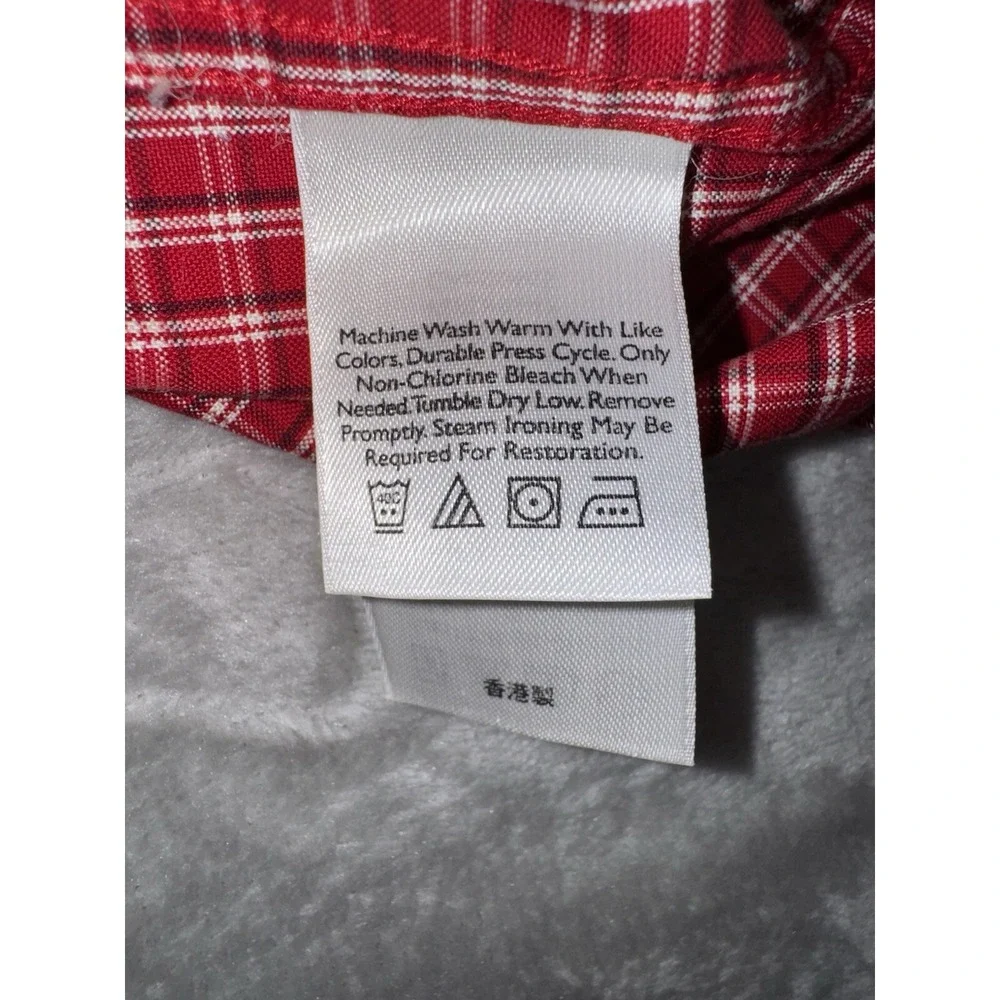 Eddie Bauer‎ Mens Shirt L Red Plaid Wrinkle Resistant Button Down Chest Pocket